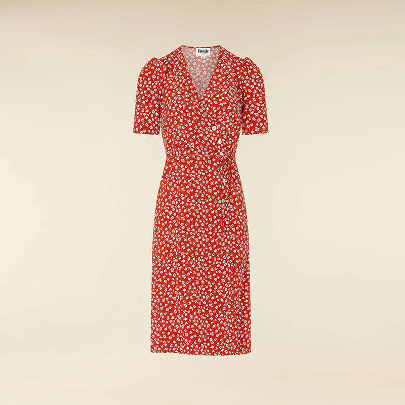 Dresses for Woman Party June Sexy Vestido De Mujer 114 # Summer New 2025 Floral V-neck Short Sleeve Mid-length French Tea Break Wrap Dress with Straps