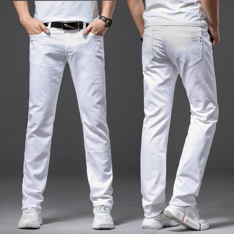 Men Slim White Jeans Elasticity Fashion Casual Classic Soft Business Trousers Male Clothing Stretch Pants 250616