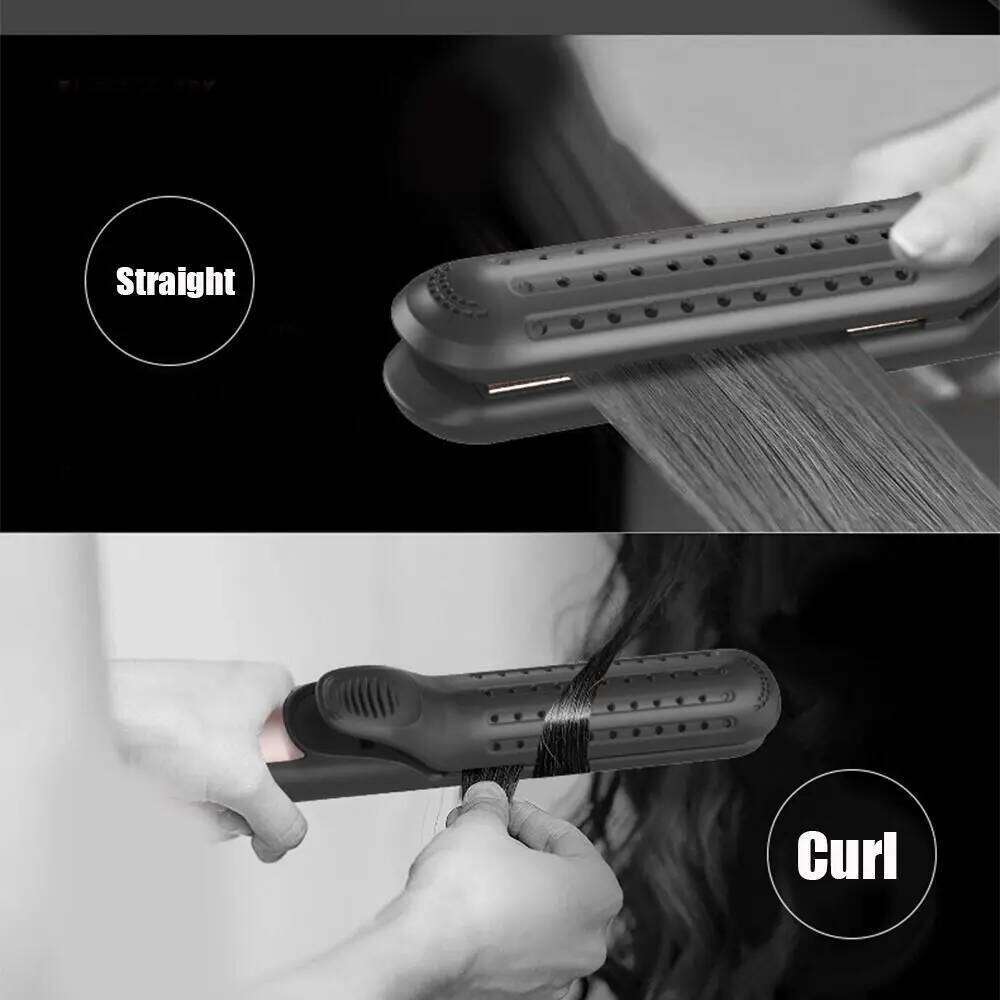 Hot Flat Iron 2 in 1 Anti-Tangle Hair Straightener 5 Temps and Dual Voltage Black Ionic Curling Wand for Travel