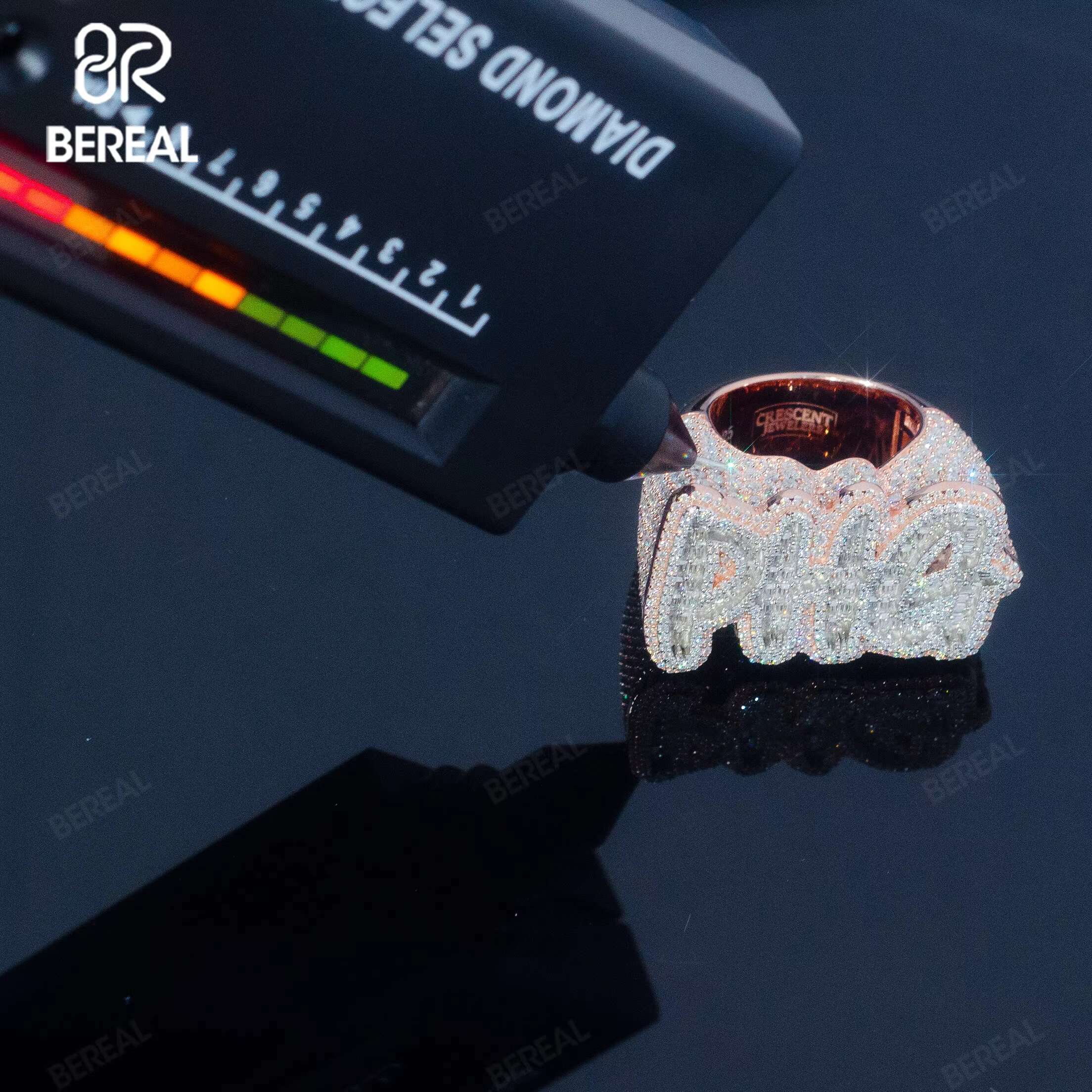Custom Baguette Cut Moissanite Hip Hop Ring Iced Out 925 Silver Vvs Diamond Name Letter Ring Men Women Jewelry