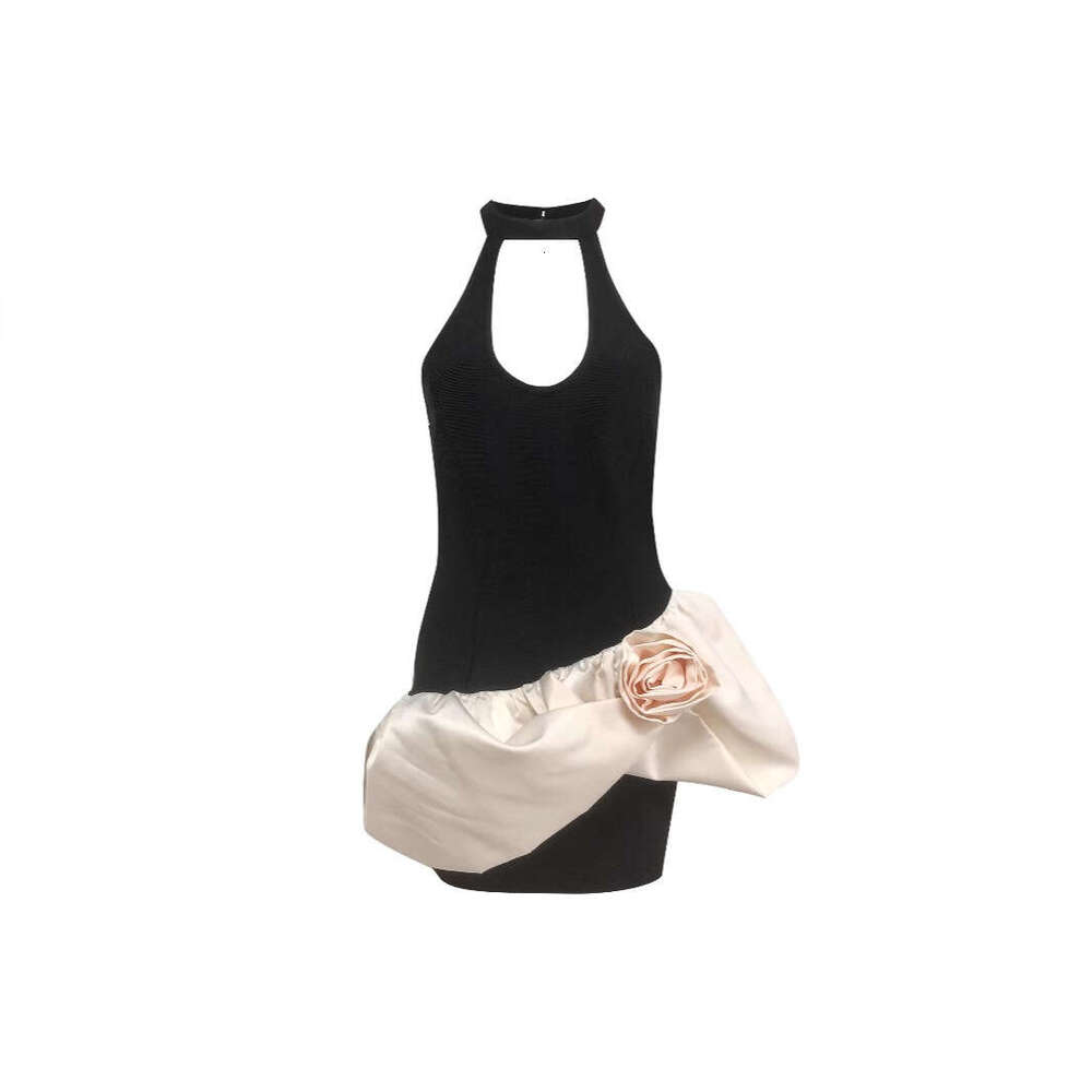 French Hepburn Style White Three-Dimensional Flower Strap Elegant A-Line Bodycon Bandage Dress