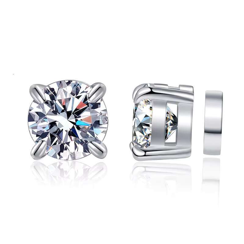 S925 Sterling Silver Moissanite Earrings for Men Women Ear-Less Four-Claw Design Magnetic Cure Geometric Anniversary Parties