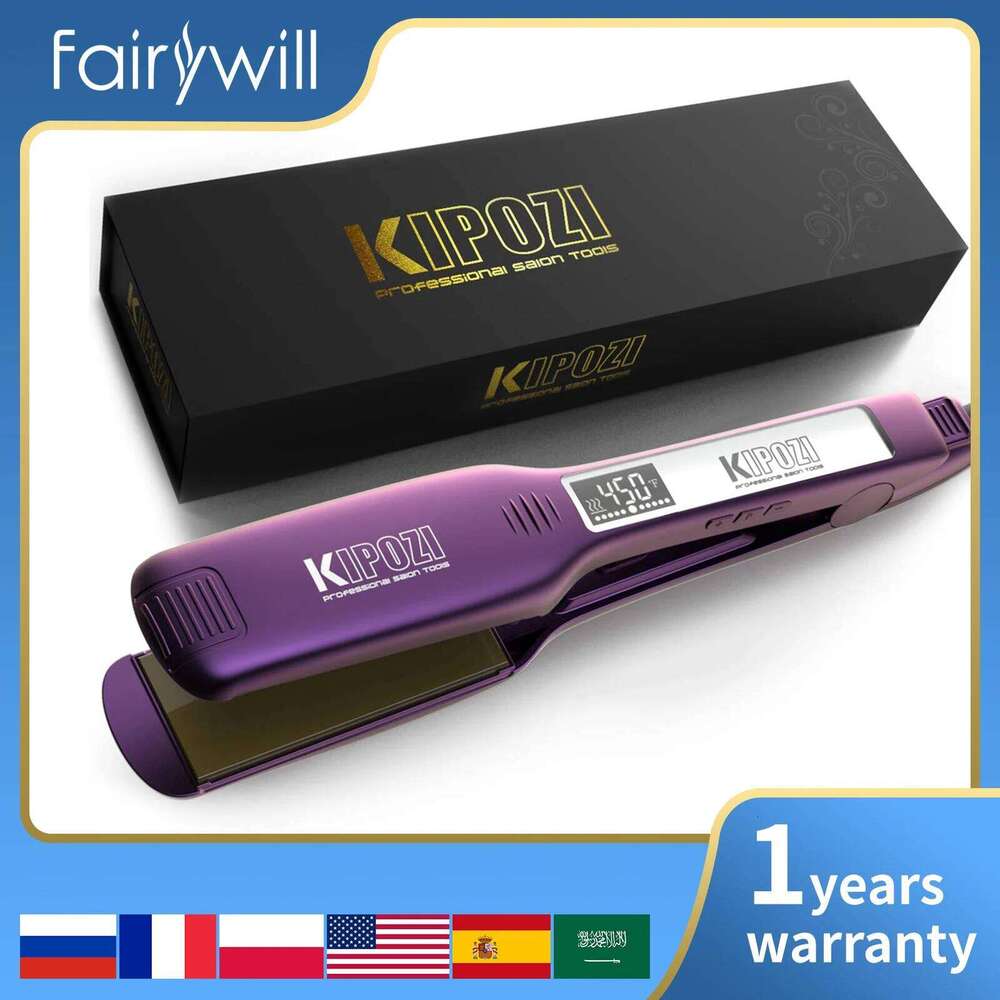 KIPOZI Professional Titanium Hair Straightener Fast Heating 1.75 Inch Wide Plates LCD Flat Curling Iron Styling Tool
