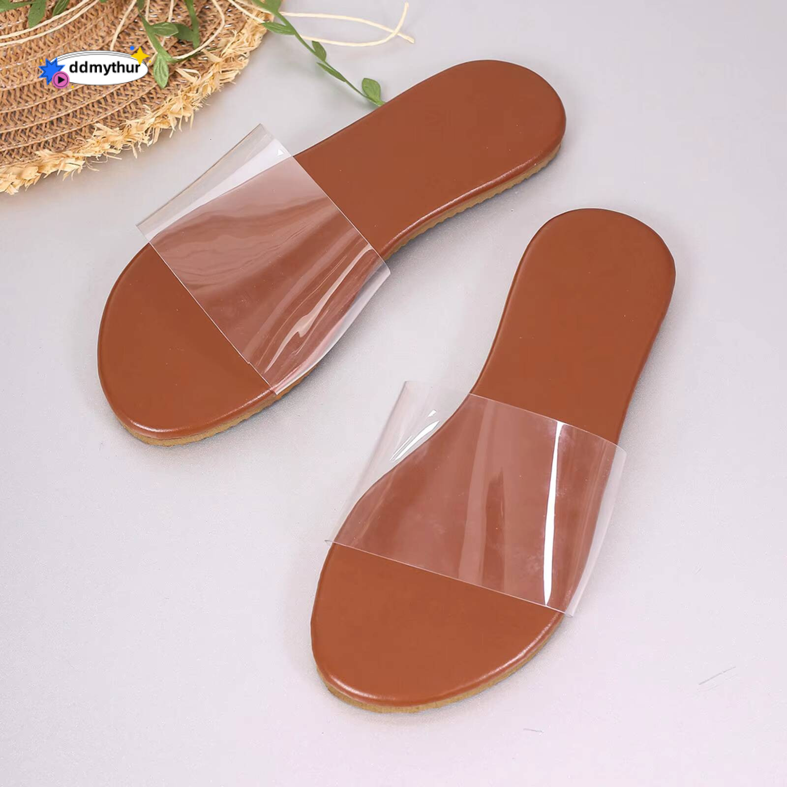 Women Summer Slip On Slippers Casual Open Toe Transparent Flat Soft Bottom Sandals Walking Slip-On Breathable Slipper Shoes ddmythur