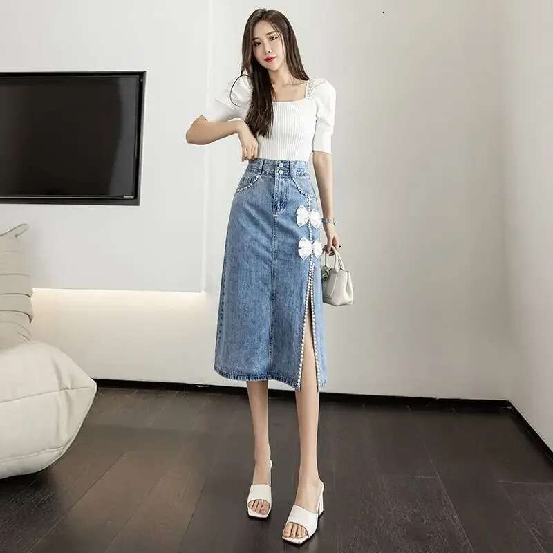 With Slit Jeans Skirts for Women High Waist Harajuku A Line Y2k Vintage Aesthetic Cheap Summer 2025 Streetwear Woman Denim Skirt