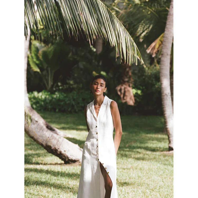 Designer Dresses Vestidos Elegantes Buttock 413 # Xia Xin Pure White Blazer Collar Sleeveless Waist-cinching Mid-length Dress 2025 French Style Womens