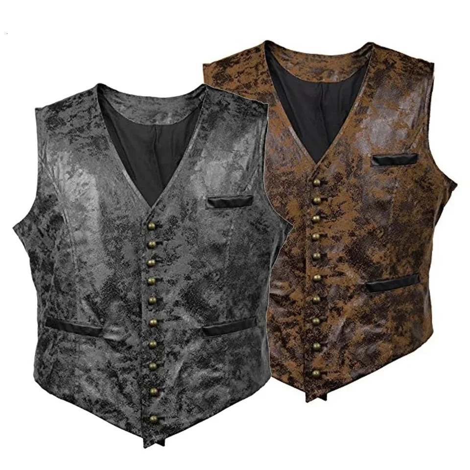 Retro Vest Punk Rock Biker Single Breasted Blazer Sleeveless Club Slim Fit Gillet Tops V-neck M-2XL Men 250614