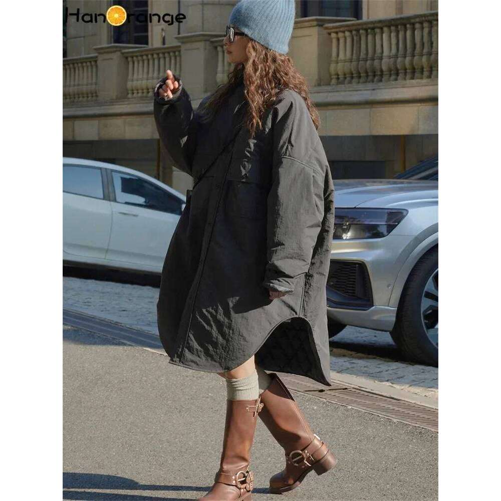 HanOrange 2024 Winter Street Lazy Parkas Women Loose Warm Casual Cotton-padded Shirt Female Vintage Blue/Dark Gray