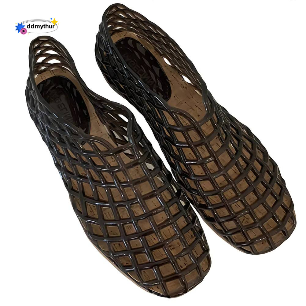 Women Mesh Ballet Flats Square Toe Jelly Shoes Lightweight Casual Flat Sandals Breathable for Summer Beach ddmythur