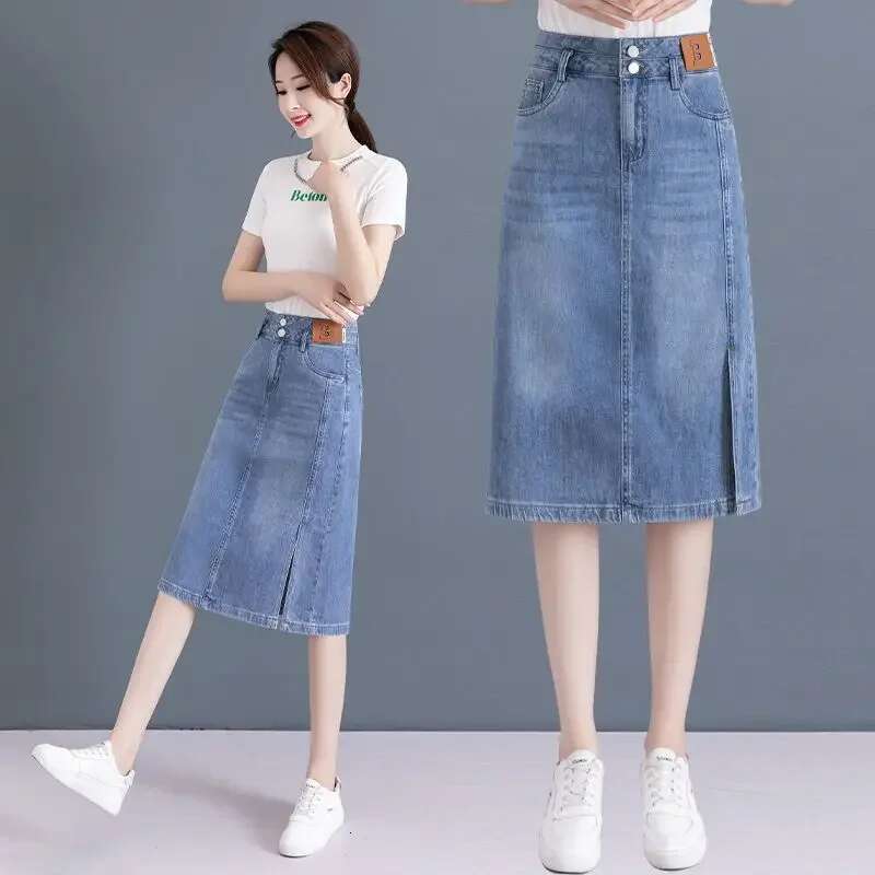 Female Jeans Skirts High Waist With Slit A Line Premium Clothing Sales Harajuku New In Summer 2025 Stylish Womens Denim Skirt