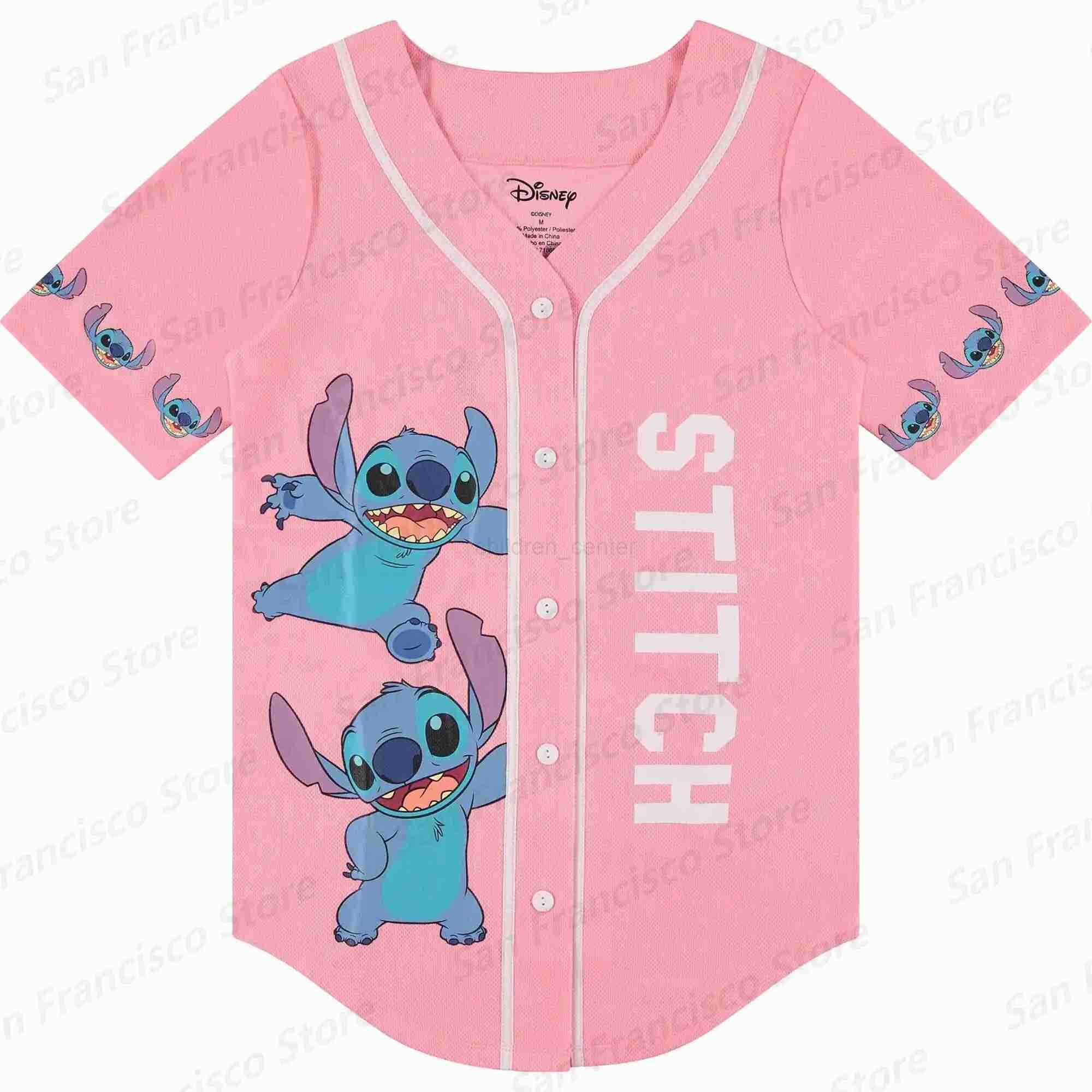 Disney Summer New Boy Girl Disney Stitch Classic Pattern Line Style Baseball Shirt KIDs/Adult Casual Breathable Collarless Shirt Jersey W250617