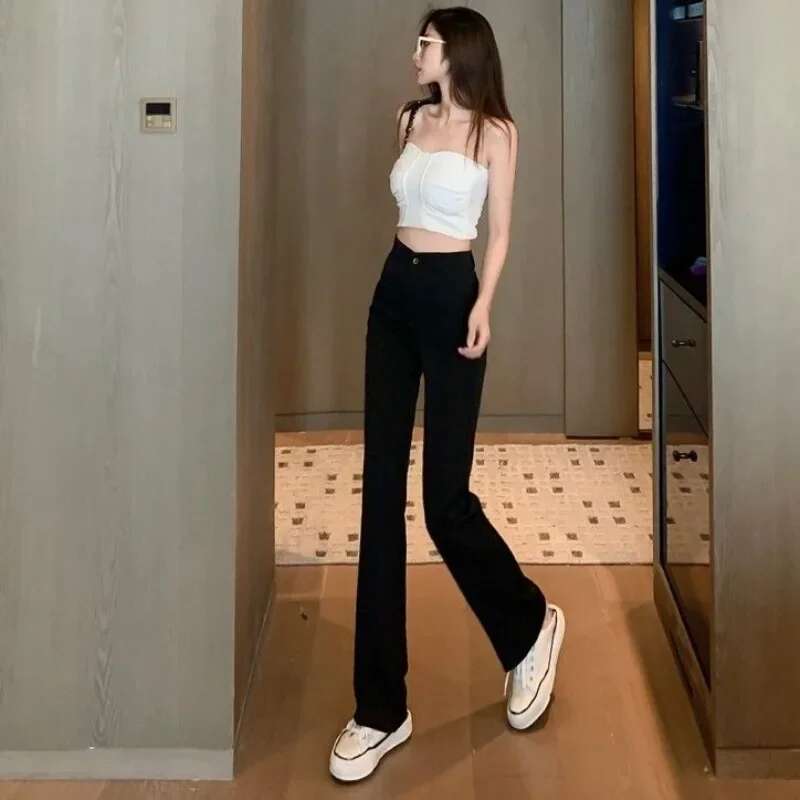 Pants for Women New In High Waist Wide Leg Woman Trousers Chic and Elegant One Size Vintage All Medium Autumn Quality Classic G