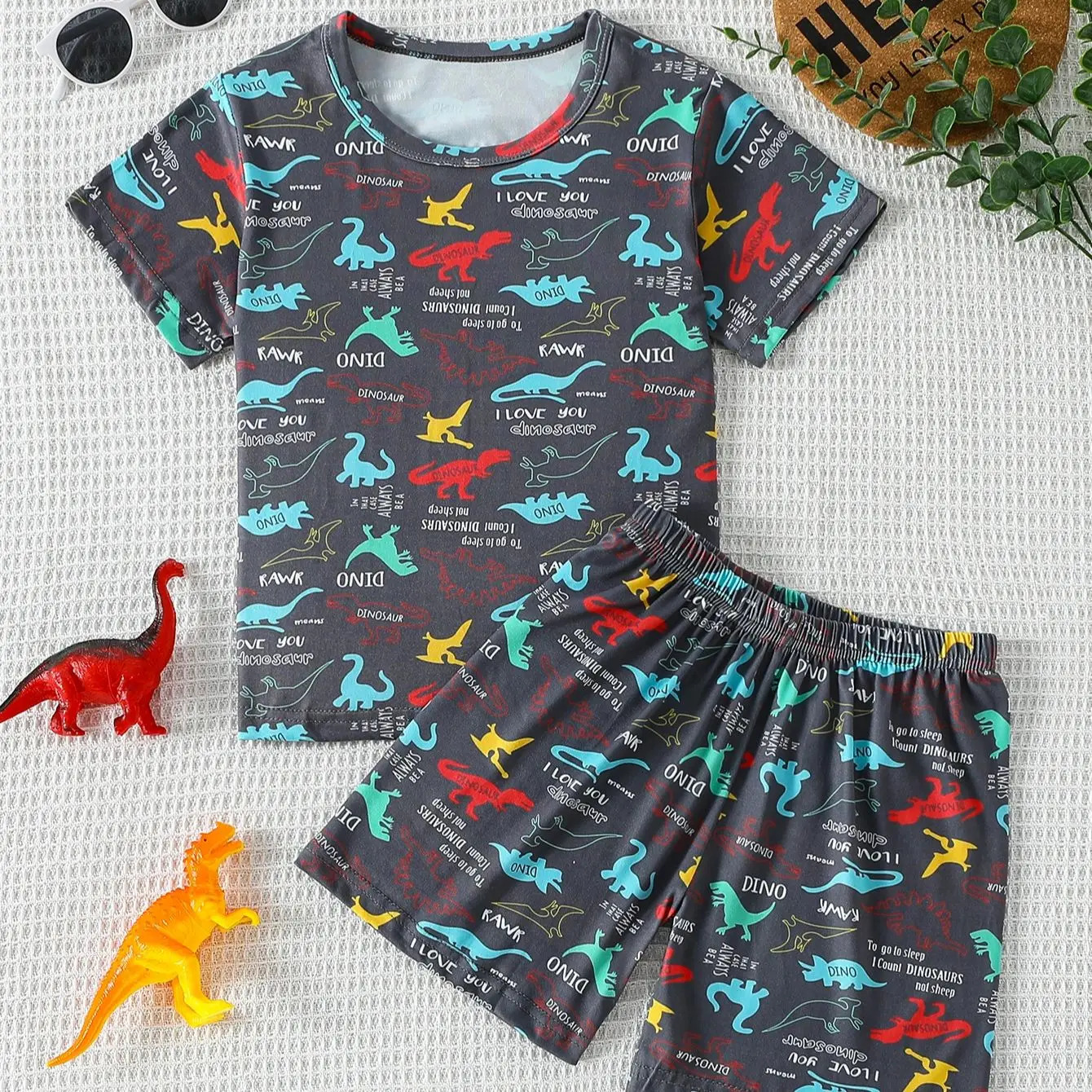 2-Pcs Childrens Casual Cute Home Service Suit Boy Casual Joker Bear Print Short Sleeve Girl Comfortable Joker Sweet Shorts Suit 250617
