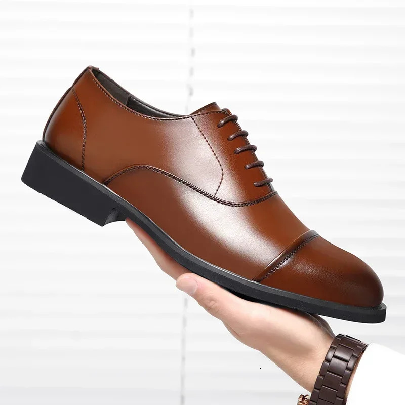 Men 37- Mens Flat / 6CM Heightening Elevator Shoes Business Formal Leather Shoes Man British Casual Wedding Suit Shoes 250613