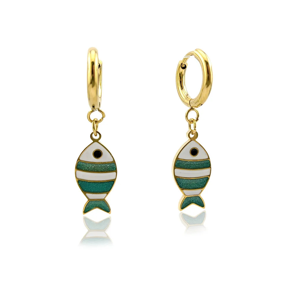 In 316 Stainless Steel Gold Plated Fish Earrings Woman Sea Animal Pendant Hoop Earrings 250610