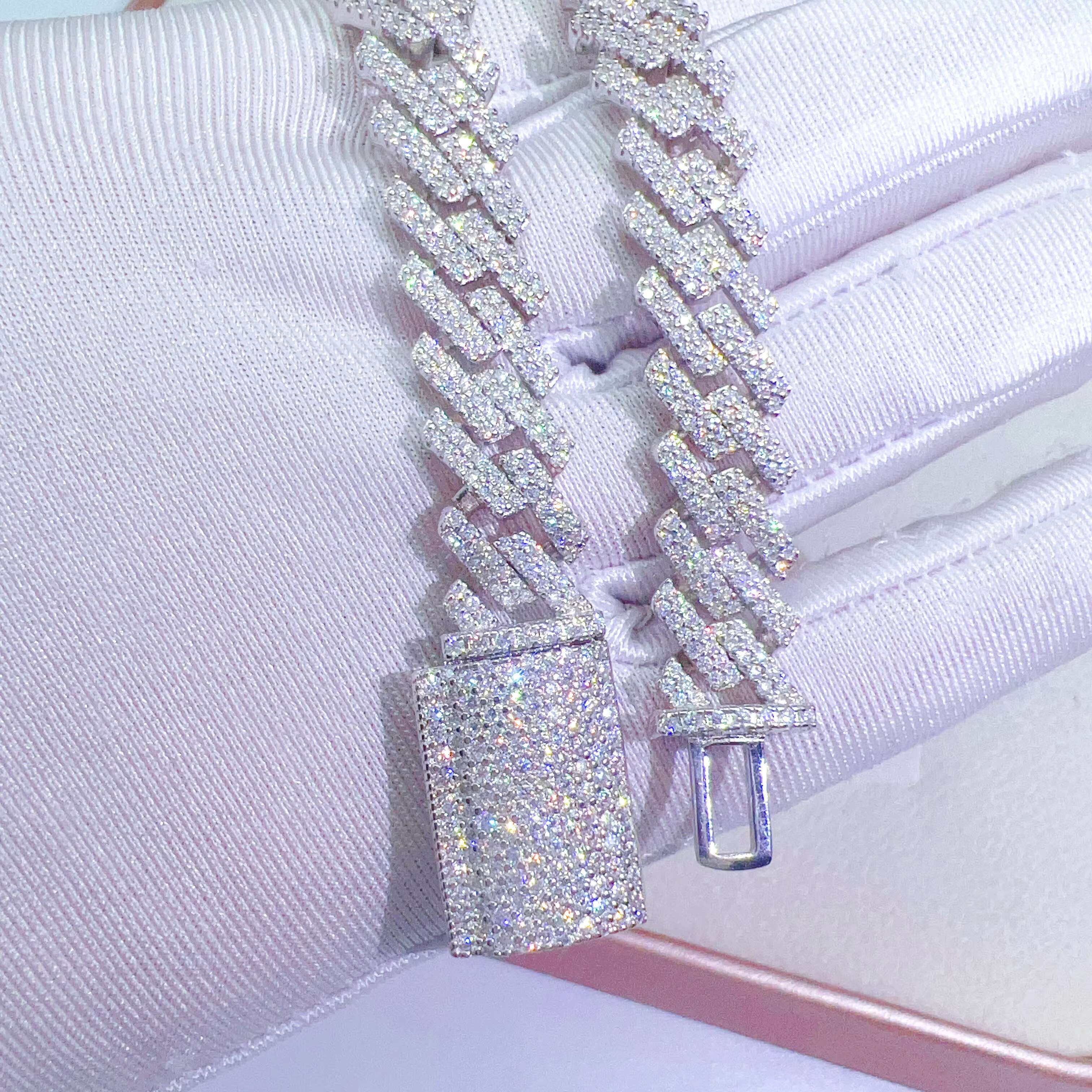 Iced Out Fashion Cuban Link Necklace 10MM Solid Silver Moissanite Cuban Chain for Men Women