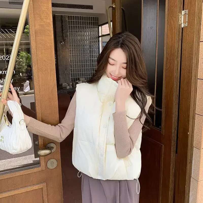 Solid Color Quilted Drawstring Womens Vests New Outerwear Working Pretty Trend 2025 Lady Giletes Casual Elegant Coats on Sale