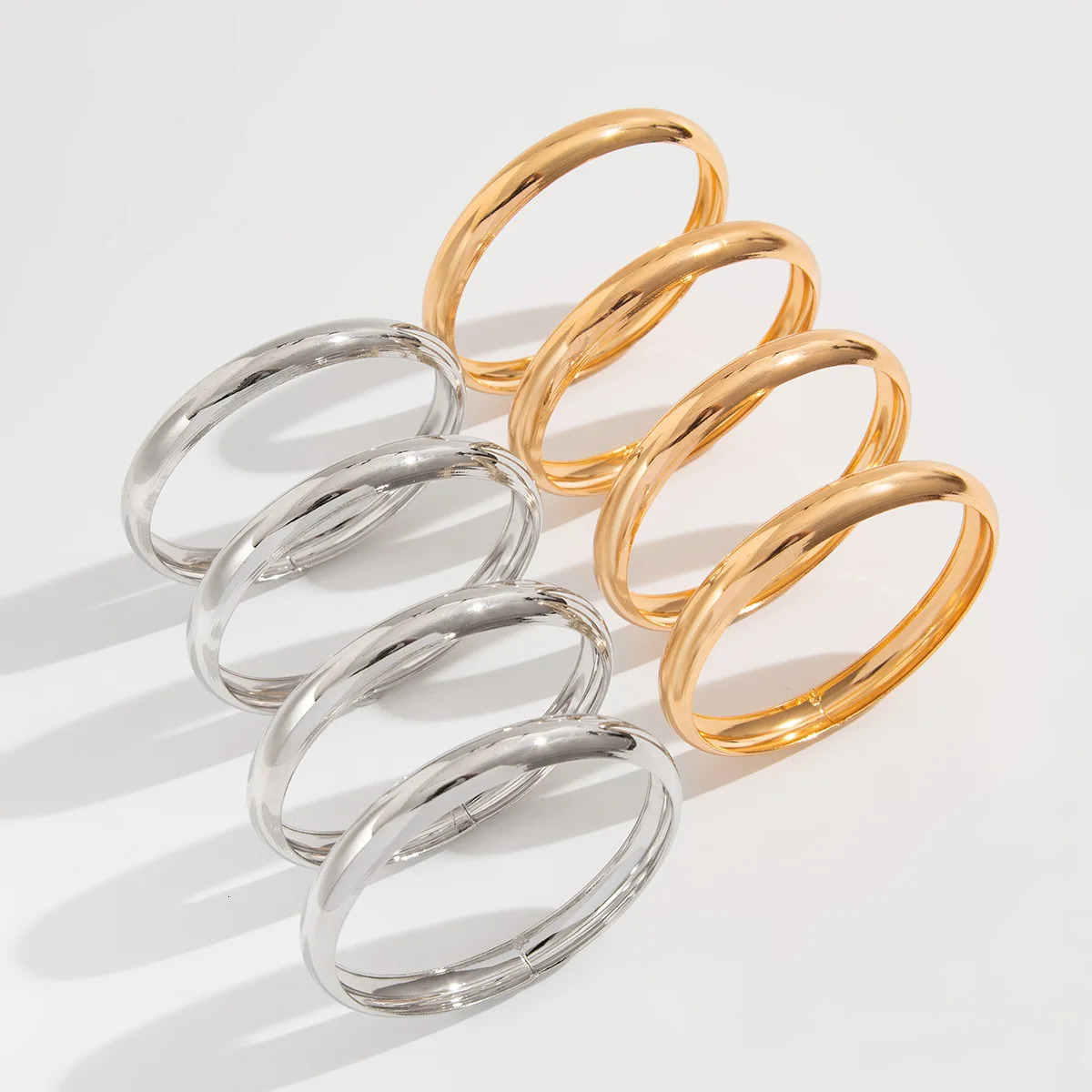 One Set Simple Multilayer Bangle Bracelet Fashion Punk Gold Silver Color Geometric Bangles For Women Men Gift Jewelry 250616