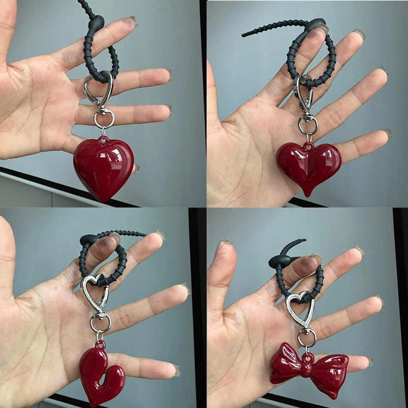 Exquisite Temperament Red Heart Bow Charms Keychain Versatile Phone Pendant Fashion Backpack Hanging Ornament Accessories Gifts 250616