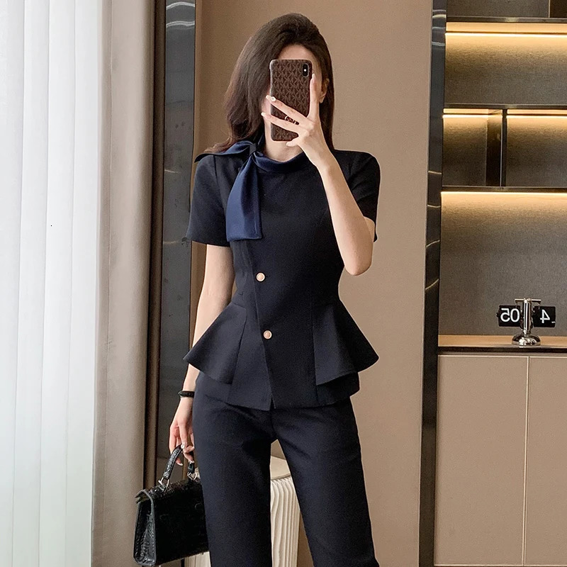 NAVIU Summer Short Sleeve Formal Professional Business Suits 2 Piece Set With Pants And Tops For Women Office Work Wear Blazers 250612