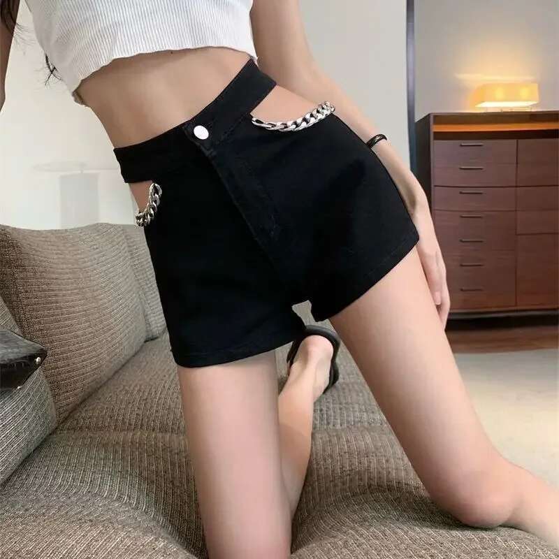 New In Sexy Hollow Womens Denim Shorts Kpop Streetwear 2000s Clothes Y2k Fashion Clothing 2025 Hot XL Female Short Jeans Pants