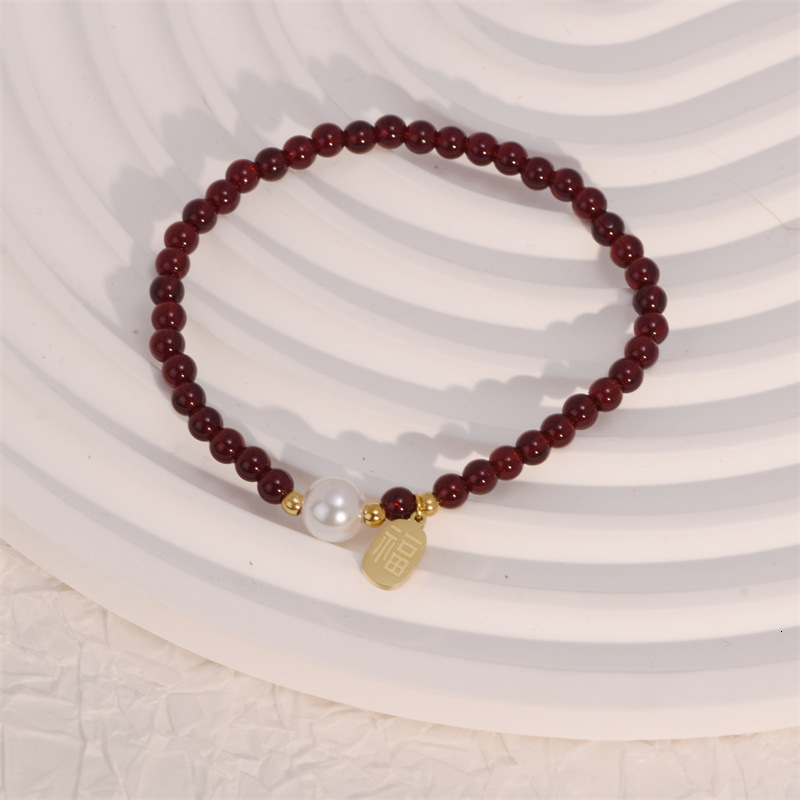 Natural Wine Red Garnet Bracelet for Women with Metal Round Pendant Design, Couple Jewelry, Minimalist Gift