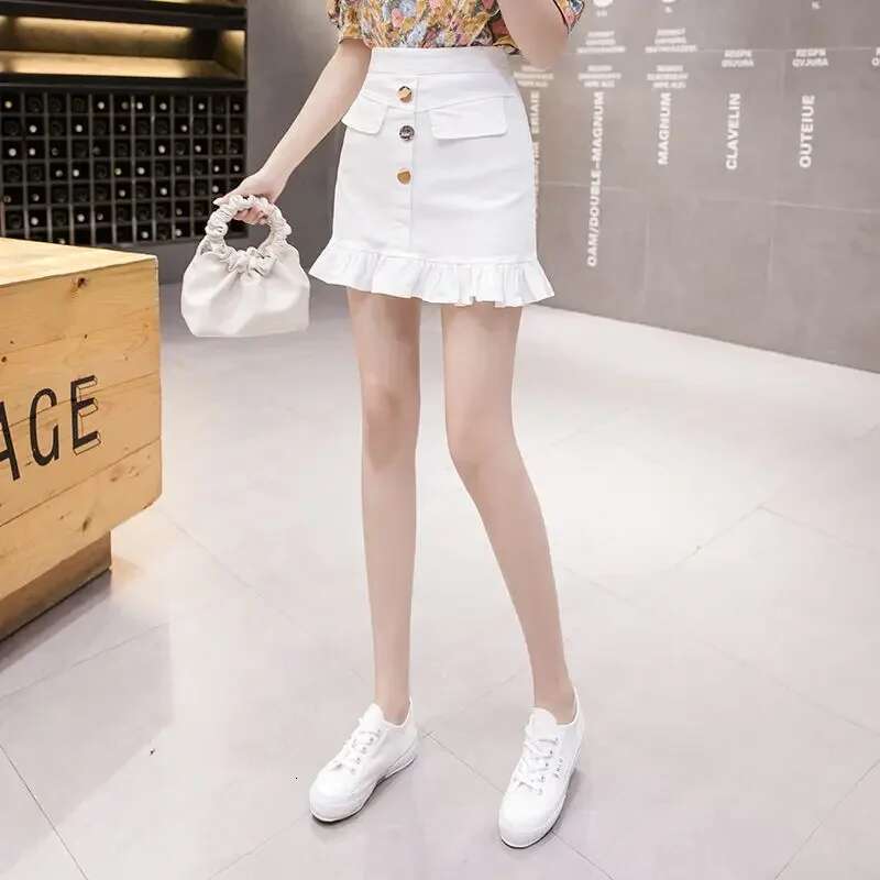 High Waist Woman Denim Skirt Ruffle Sexy Jeans Skirts for Women Vintage Chic and Elegant Clothing Trend 2025 Y2k Harajuku A Line