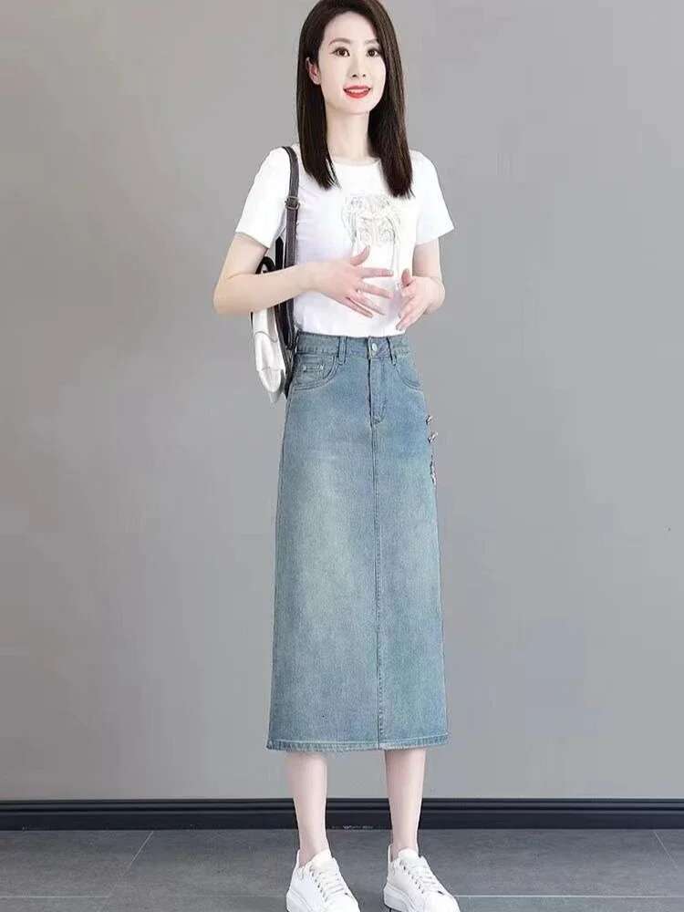 Woman Denim Skirt Tight High Waist with Slit Wrap New in Korean Fashion Clothing Trend 2025 Quality Sales Jeans Skirts for Women