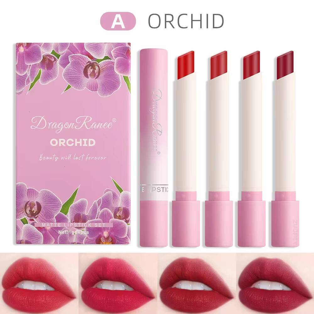 4pcs/set Creative Cigarette Lipstick Velvet Matte Long Lasting Lip Stick Sexy Non-Stick Cup Waterproof Lips Makeup happy