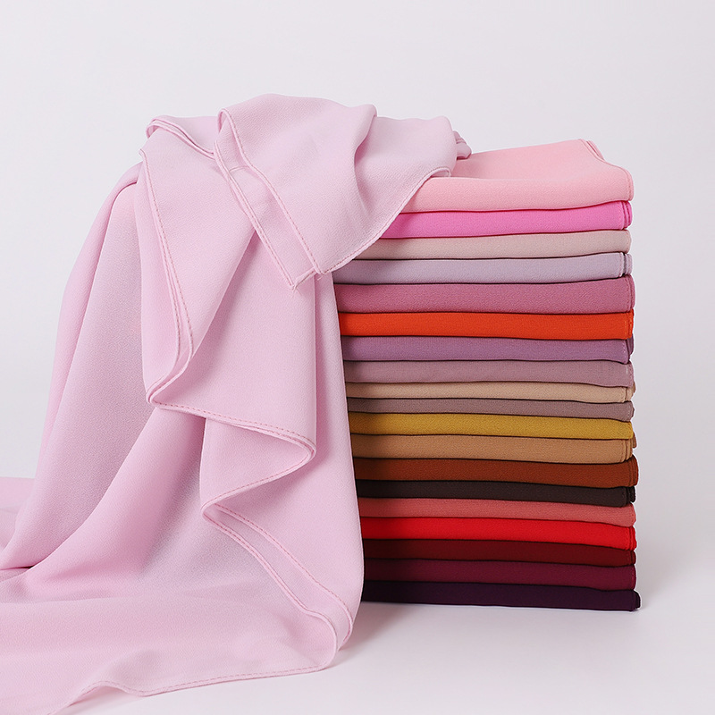 K1046 2024 new solid color pearl chiffon scarf silk scarf wholesale Malaysia square scarf