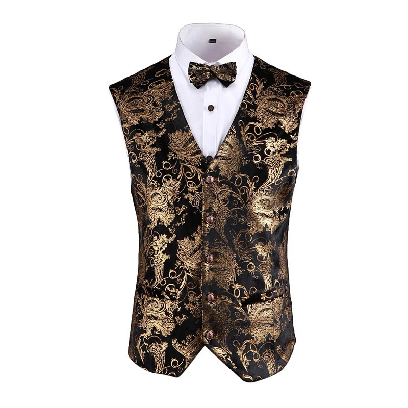 Gold Steampunk Sleeveless Vest Coat Mens Single Breasted V Neck WaistcoatGold Silver Red Business Wedding Party Man Vests 5xl 250614
