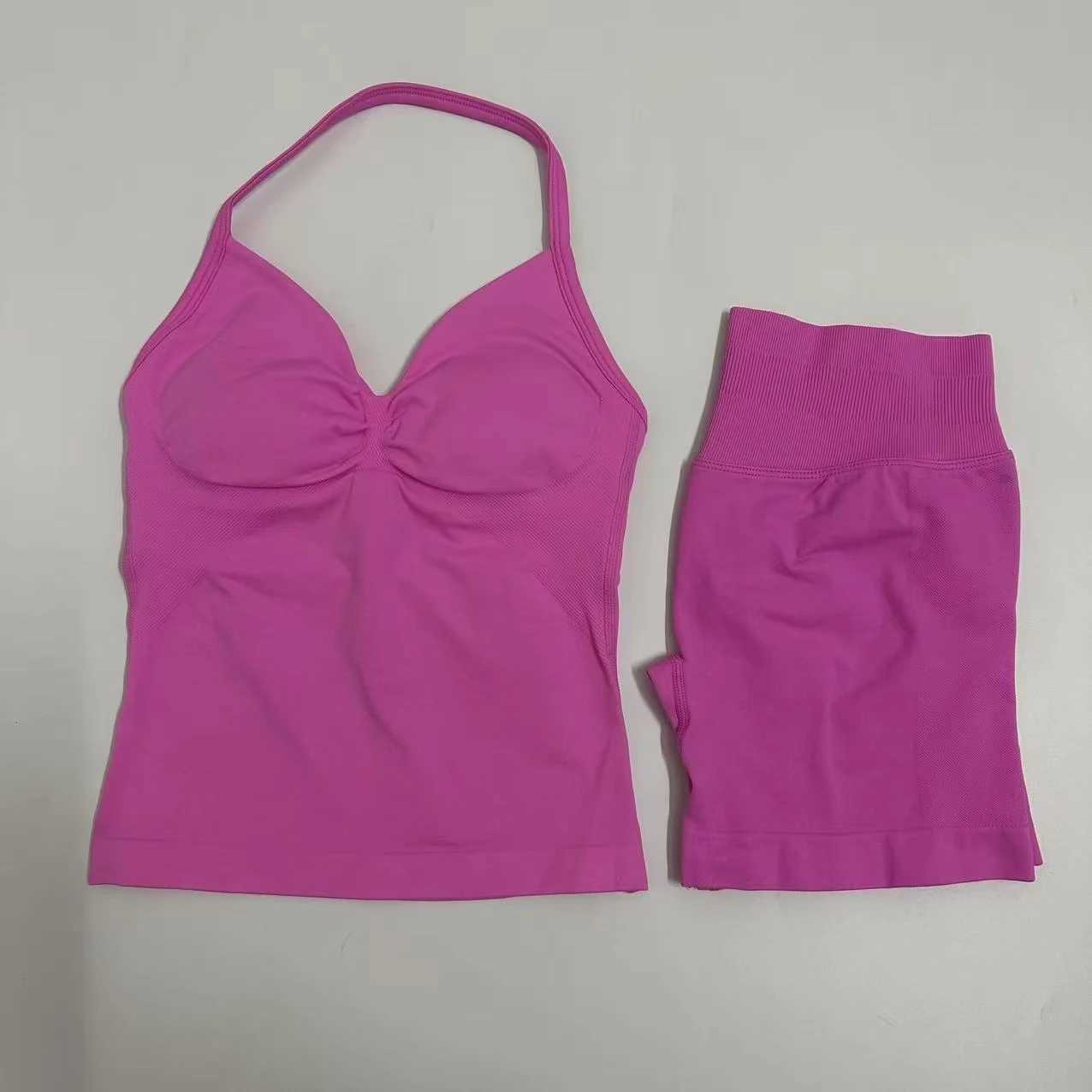 Impact Seamless Set Women 2Pcs Padded Halter Tank Top Scrunch Butt Lifting Gym Shorts Set Summer Sportswear Workout Clothes W250617