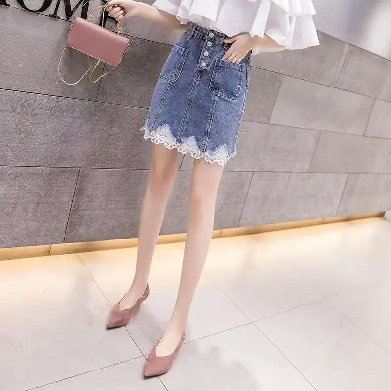 Woman Denim Skirt High Waist Blue Patchwork Quality Clothing Trend 2025 Stylish Casual Korean Style Sales Jeans Skirts for Women