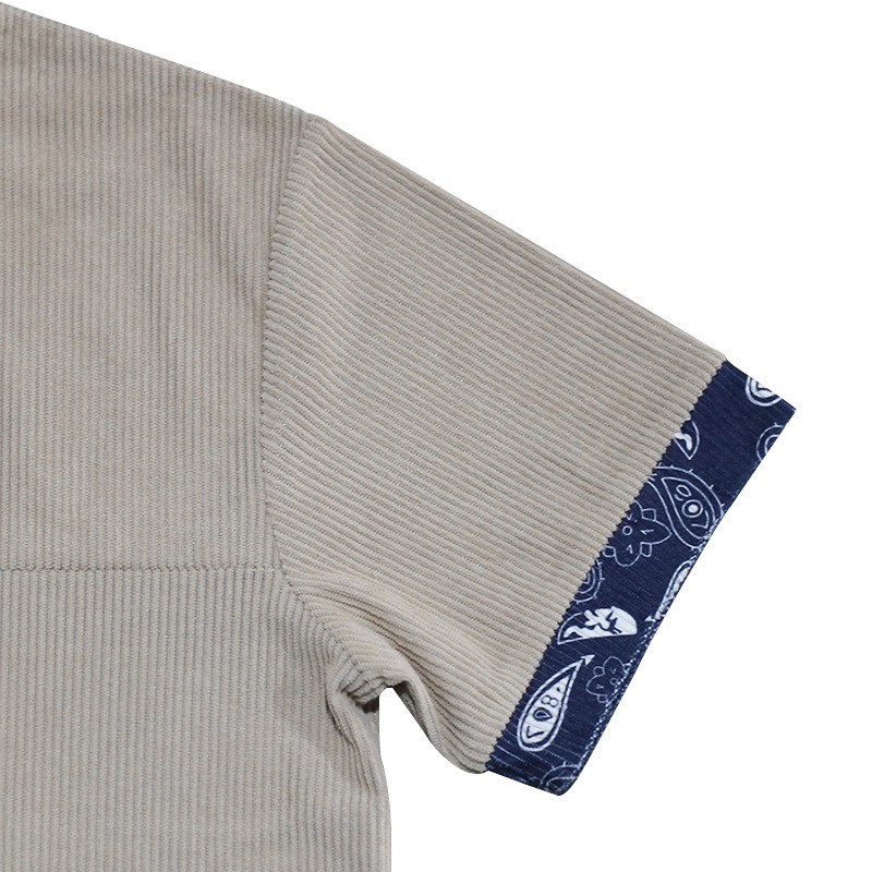 Fashion t shirt mens Amekaki Men's corduroy fitted short-sleeved casual V-neck strappy T-shirt European code: S-3XL