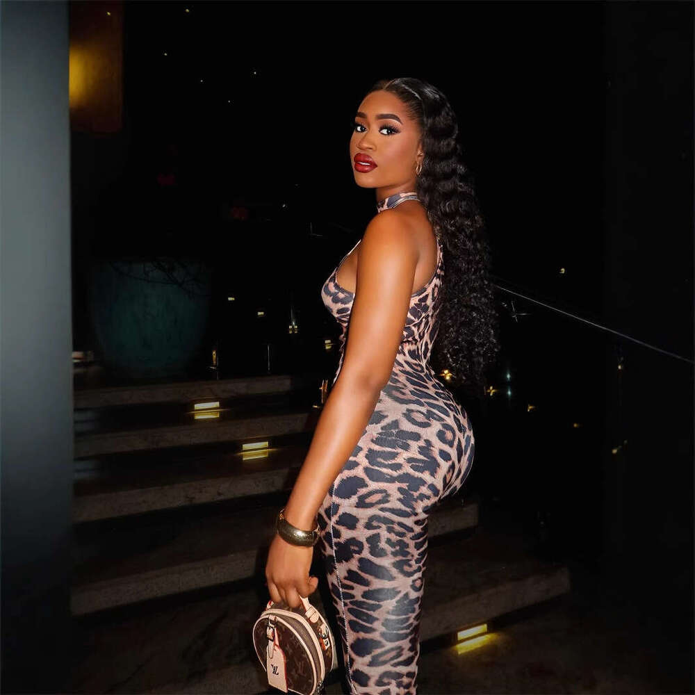 New Ins Fashion Trend Slim Sexy Leopard Print Stretch Versatile Sleeveless Jumpsuit Bodysuit B5