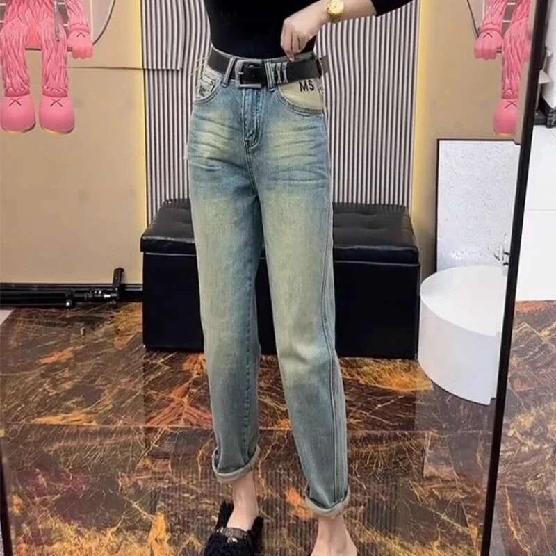 High Waist Shot Womens Pipe Jeans With Pockets and Capris Trousers Teenagers Medium Trend 2025 Cowboy Pants for Woman Shiny R Z