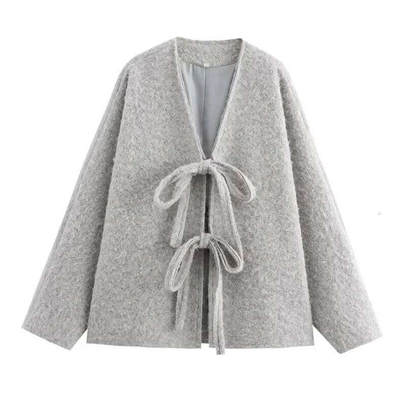 Lady Thick Tweed Jackets 2024 Fall Fashion Lace Up Urban Coats In Outerwears Autumn Coat Elegant And Pretty Women Cardigan