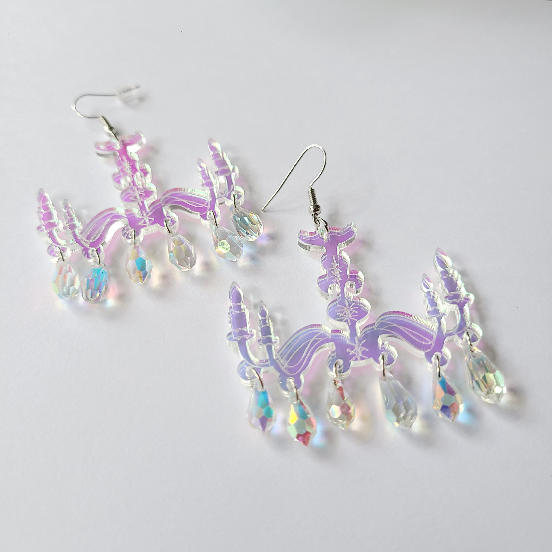 Women's Earrings 4PCS/LOT Acrylic Illusory Color Geometric Long Drop Earrings for Womens Trendy Jewelry Fashion Accessories