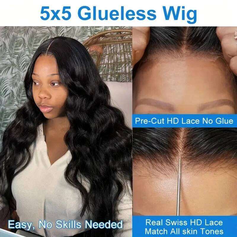 Alimice Body Wave Glueless Wig 5x5 Lace180% Density Pre Plucked Transparent Lace Wigs Human Hair For Women