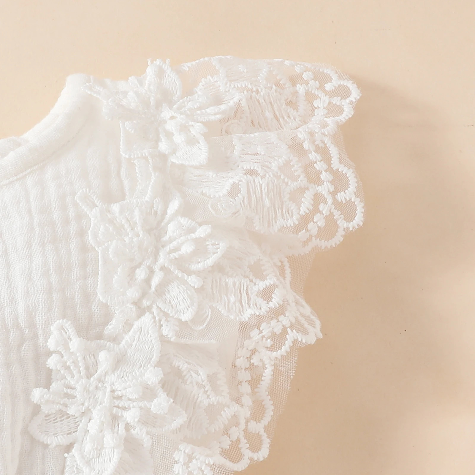Infant Baby Girl Cotton Linen Baptism Dress with Headband Summer Birthday Party Short Sleeve Lace Flower Embroidery A-Line Dress 250617