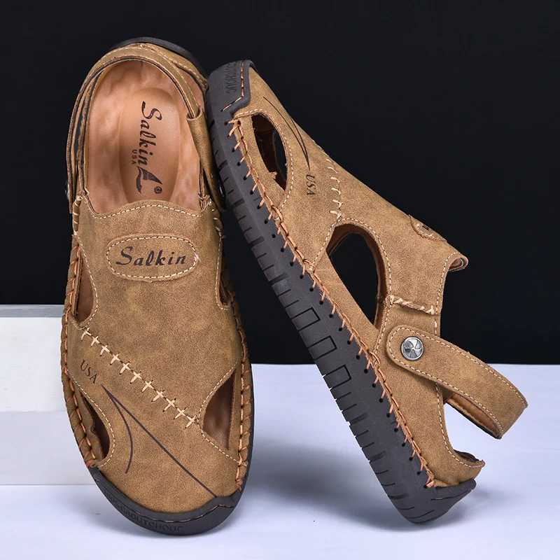 New Handmade Summer Sandals Men Breathable Leather Shoes Man Outdoor Men Sandals Antiskid Beach Sandals Hollow Shoes Fashion Z250617