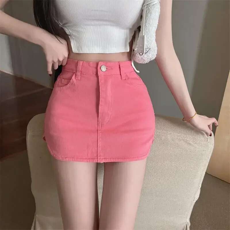 Skirts for Women Jeans Womens Skirt Mini Clothes Denim Wrap Pink Short Tight Gyaru Chic and Elegant Streetwear Fashion New In V