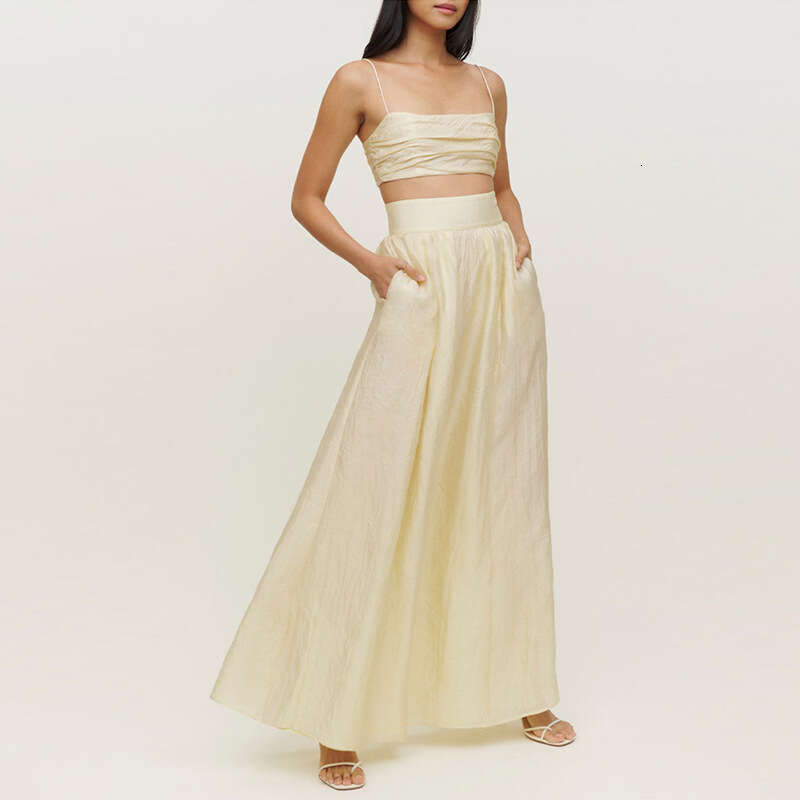 Maxi Dress for Women Party Dresses for Women N817 Summer 2025 Solid Color Square Neck Strap Two-piece Long High Skirt French Vacation Style