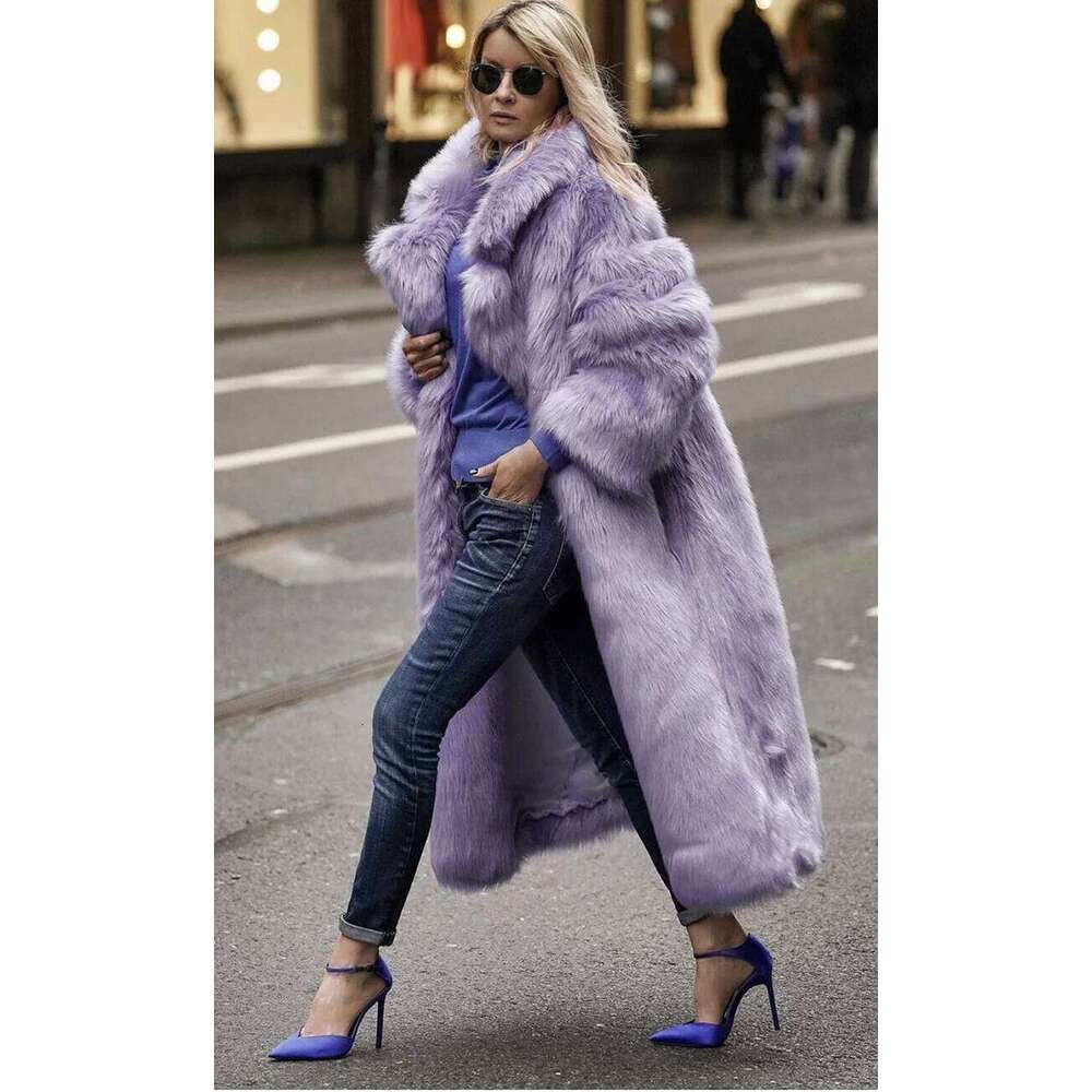 Oversized Winter Faux Coat Women Loose Lapel Long Jacket Teddy Warm Female Plush Purple Fur OverCoat Outerwear
