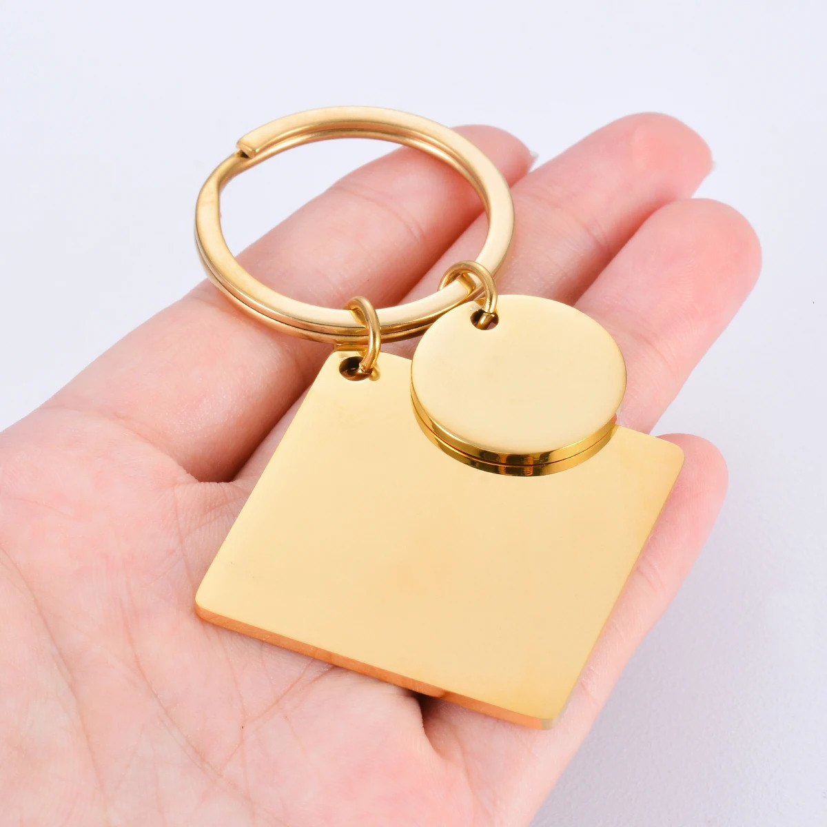 5Pcs Waterproof No fading Stainless Steel Keychain Metal Round Square Tag DIY Collar Accessories Gift Key ring Wholesale 250616