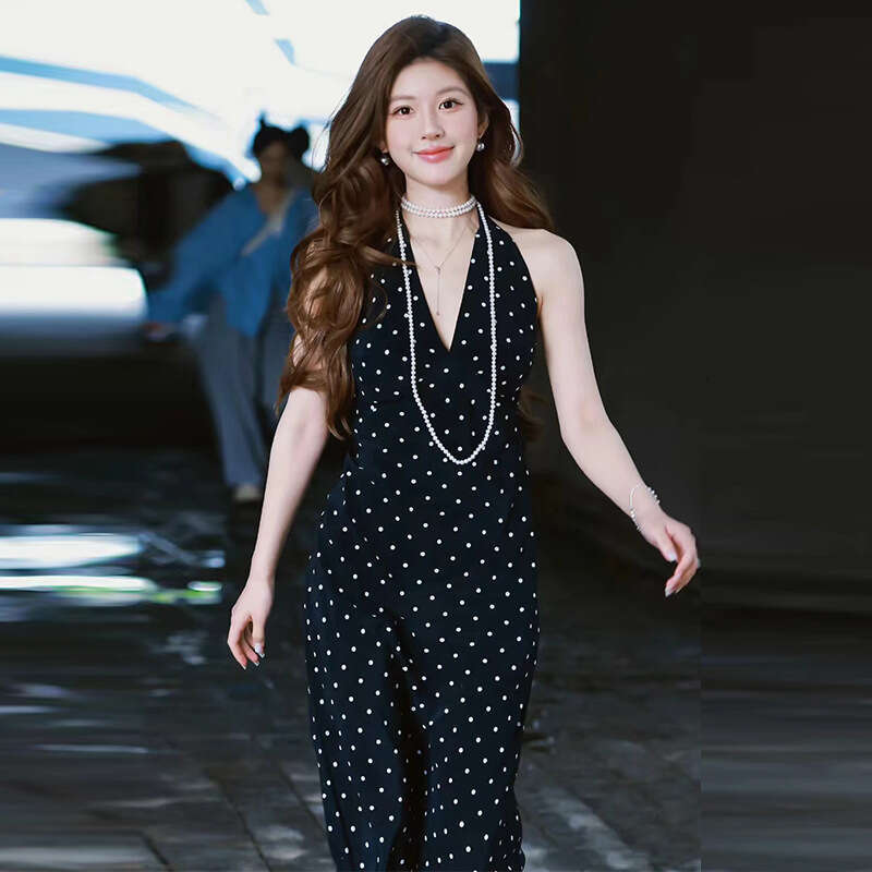Women Dresses Sexy Bodycon Dresses for Women 841 Zhao Lusi Same Style Summer New 2025 Polka Dot Print Deep V-neck Backless Slim Fit Silk Dress