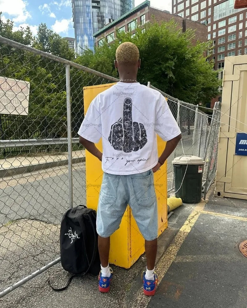 American Retro Letter Print Oversized T-shirt Men Hip-hop Personality Streetwear Rock Punk Harajuku Casual Loose Round Neck Top 250616