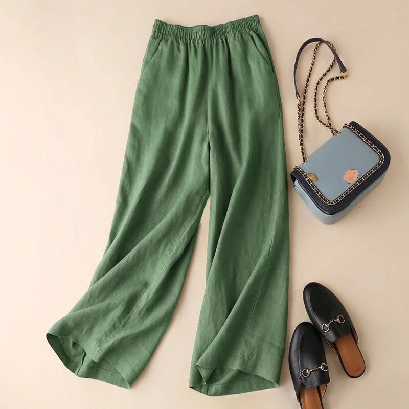 Fashion Full Length Casual Pants for Women Cotton Linen Wide Leg Pants Solid Summer Pants Female Loose High Waist Straight Trous 250616