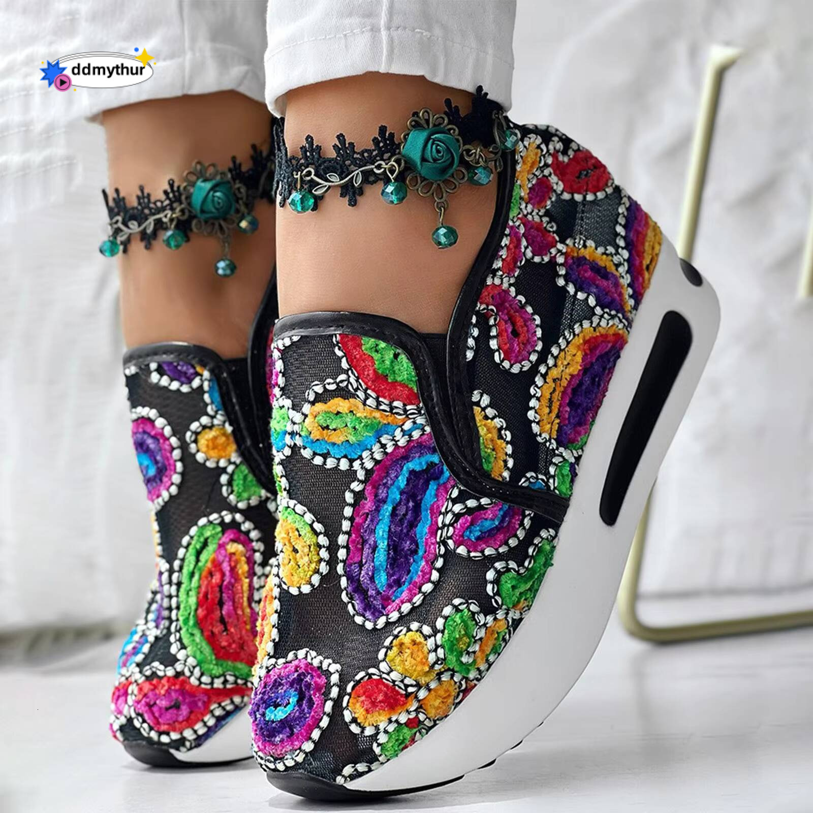 Summer Walking Sandals For Women Women'S Floral Embroidered Mesh Sneakers Breathable Spring And Insulated Casual Shoes ddmythur