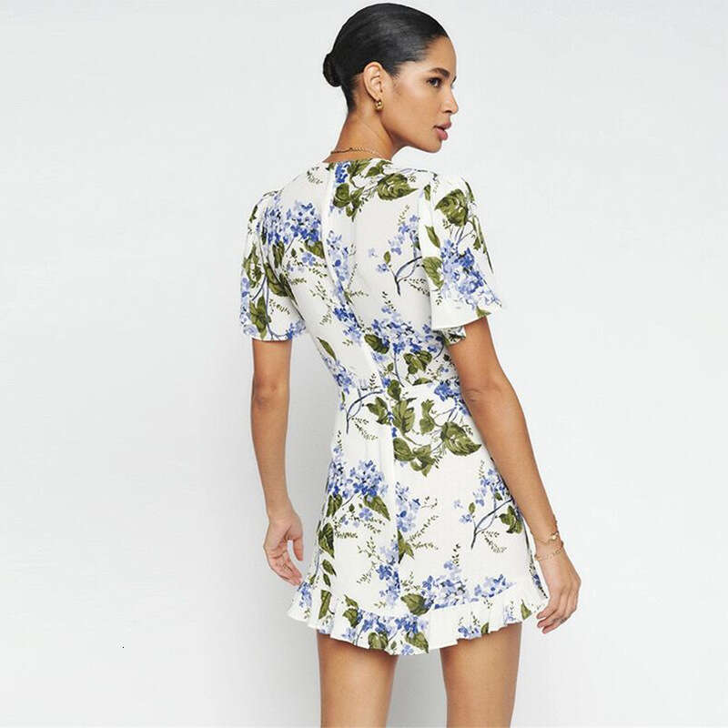 Summer Dresses for Women Dress Devise Womandress N684#summer 2025 Floral Deep V-neck Flare Sleeve Short Dress Sexy French Style Womens Fashion